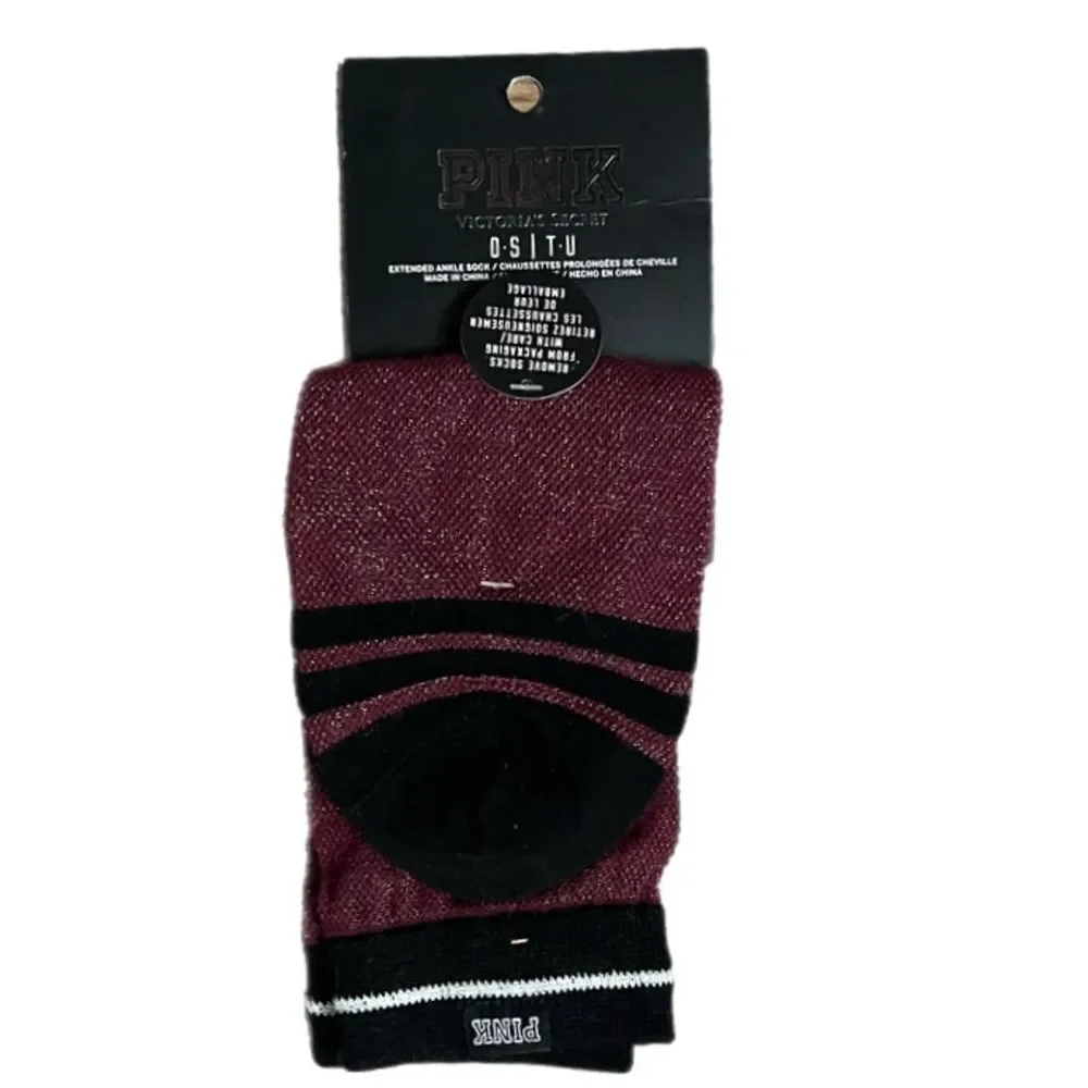 Victorias Secret PINK Extended Ankle Sock One Size Metallic burgundy black